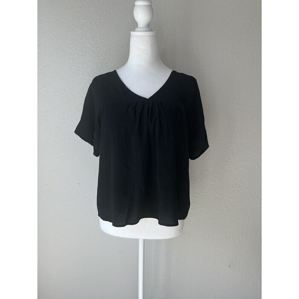 Madewell Blouse Womens V Neck‎ Short Sleeve Black Size XXS